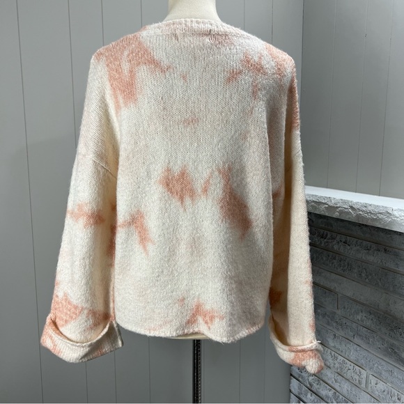 Anthropologie Maggie Tie Dye Cream Pink V-Neck Bell Sleeve Boxy Fit Sweater XS - Picture 4 of 7